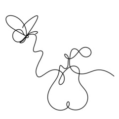 Drawing line pear on the white background. Vector