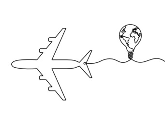 Abstract plane as line drawing on white as background. Vector