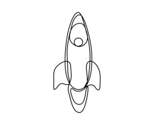 Abstract rocket as continuous line drawing on white background