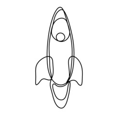 Abstract rocket as continuous line drawing on white background. Vector