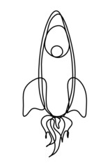 Abstract rocket as continuous line drawing on white background. Vector