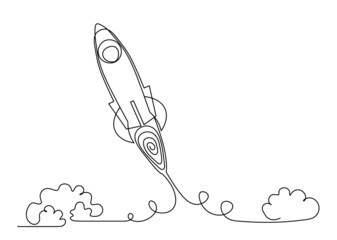 Abstract rocket as continuous line drawing on white background. Vector