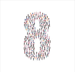 Men and women characters illustration flat. forming the number eight  symbol on white background. Vector illustration, Group, People set