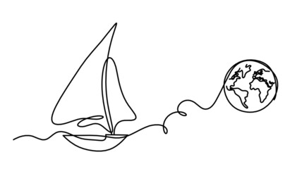 Abstract boat as line drawing on white background. Vector