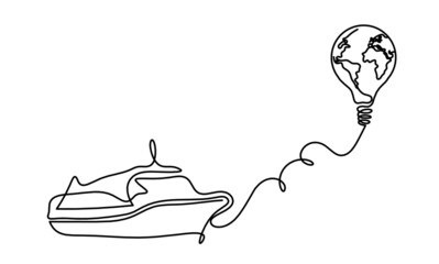 Abstract boat as line drawing on white background. Vector