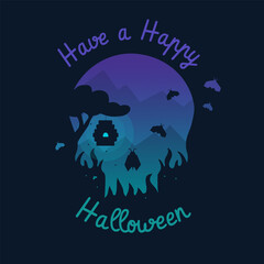 VECTORS. Cute Happy Halloween banner, lettering, wholesome, creative, sweet, kid appropriate, skull, night, october 31, purple, green, blue