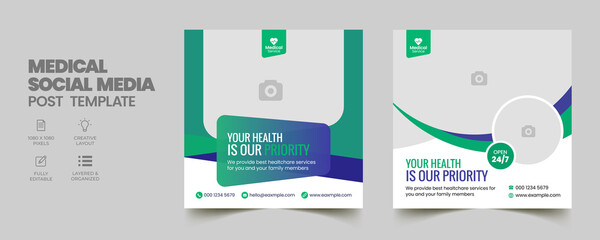 Medical Social Media Post Template, Editable Healthcare Social Media Banner Template