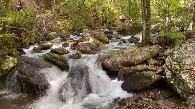 Waterstream flowing downhill at Ana Ruby Falls in Unicoi state park near Helen in Georgia