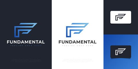 Modern and Abstract Letter F Logo Design in Blue Gradient. Graphic Alphabet Symbol for Corporate Business Identity