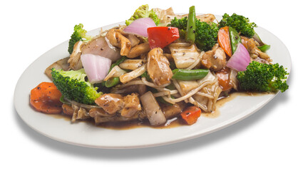 Peruvian Chifa, a fusion of Chinese cuisine with Peruvian ingredients: Soybean sprouts, prepared with chicken meat and other vegetables