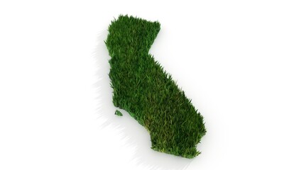 California state map with 3d green grass