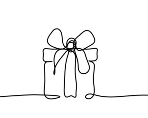 Abstract present box as continuous line drawing on white background. Vector