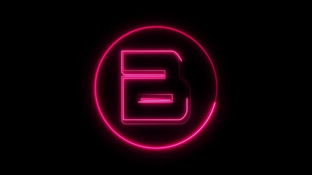 Neon font letter B uppercase appear in center and disappear after some time. Animated pink neon alphabet symbol on black background.