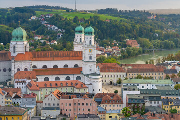 St. Stephen's Cathedral (Dom St. Stephan) Passau, Lower Bavaria, Germany, Also known as the Dreiflüssestadt ("City of Three Rivers") where the Danube is joined by the Inn and the Ilz