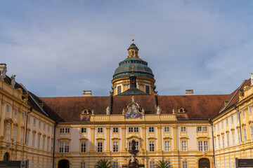 Melk (Mölk) in Lower Austria, next to the Wachau valley along the Danube. Famous for its massive baroque Benedictine monastery (Melk Abbey).