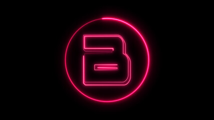 Neon font letter B uppercase appear in center and disappear after some time. Animated pink neon alphabet symbol on black background.