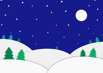 Fototapeta premium 夜の雪景色のペーパークラフト風背景イラスト