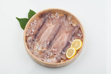 오징어,요리,음식,음식재료,재료,해산물,날것,맛,사람없음,스튜디오,신선,실내,얼음,오브젝트