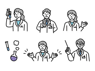 解説するお医者さんのイラスト(医学、医療、サポート、知識、説明、診察、安心、専門家、ナース、患者、病気、予防、処方箋) Illustrations of doctors .medical, support, knowledge, explanation, examination, relief, expert, patient, disease