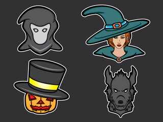 a set of Halloween Character Head Icons vector illustration
