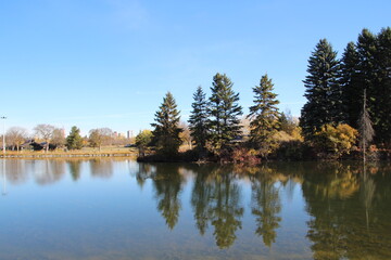 Fototapeta na wymiar Reflections On The Lake, William Hawrelak Park, Edmonton, Alberta