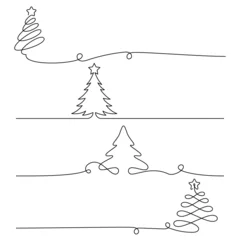 Room darkening curtains One line Christmas trees in one line drawing style. Editable stroke.