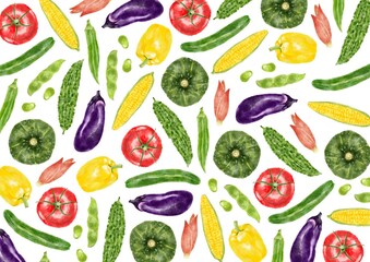 夏野菜の背景　水彩風イラスト