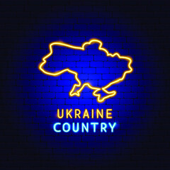 Ukraine Country Neon Label. Vector Illustration of National Promotion.