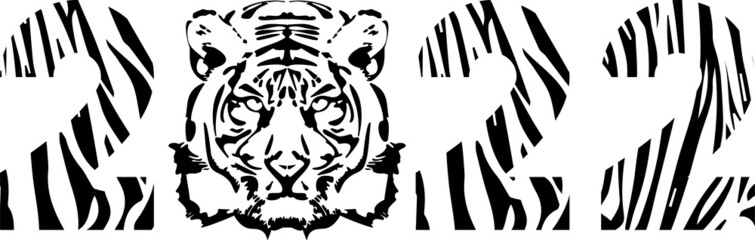 Vector numbers with Tiger stripe pattern. Happy New Year 2022.