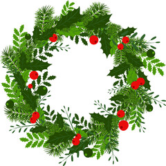 Christmas wreath with holly and berries © Inna