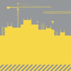 Construction site background with cranes in trending colors of 2021.