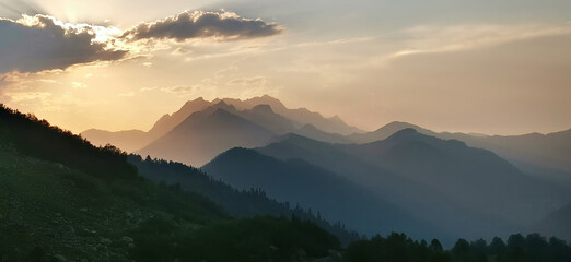 Sunset in mountains of Abkhazia