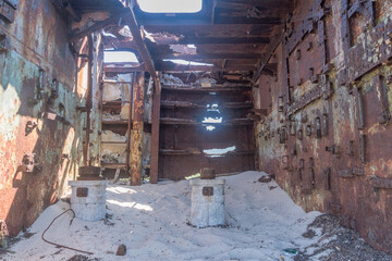 View inside ORP Wicher (English: Whirlwind) wreck. Shipwreck sunk stranded.