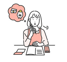 家計簿をつける主婦の女性のイメージイラスト素材