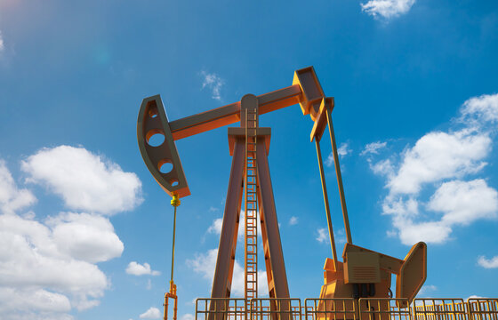 Crude oil pump or oil rig with blue sky
