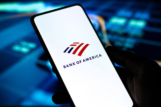West Bangal, India - October 09, 2021 : Bank of America logo on phone screen stock image.