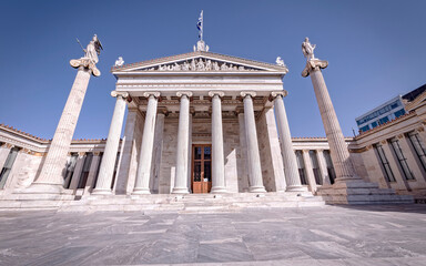 an impressive perspective view of the national academy of Athens neoclassical building front...