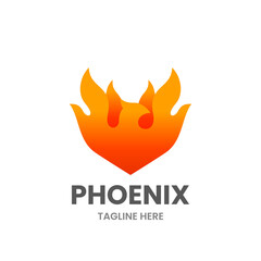 Phoenix logo template. Abstract bird made of flame. Stock vector illustration.