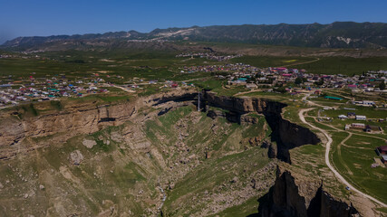 Fototapeta na wymiar Tobot Waterfall in Dagestan, Russia. Aerial View