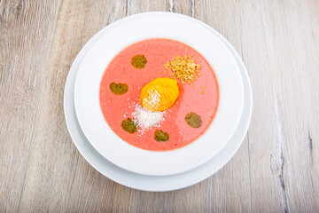 cold berry strawberry soup with ice cream