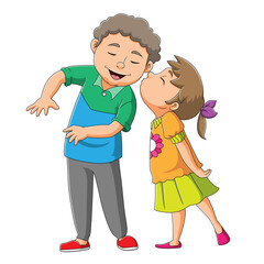 The little girl is kissing the brother