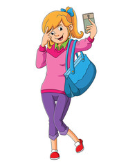 The officer women is taking a selfie