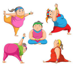 The collection of the young women doing yoga