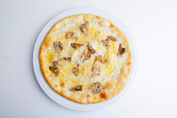 italian pizza on white plate and white plate