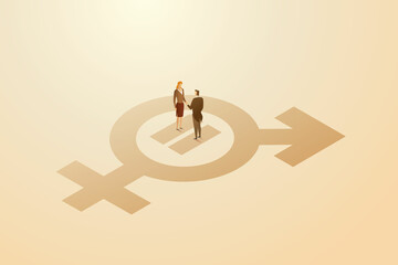 Gender equality businessman and businesswoman holding hands. - obrazy, fototapety, plakaty