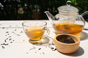 hot afternoon tea served on table in cafe