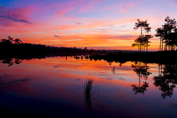 Fototapeta na wymiar Scenery of a winter lake at dusk.