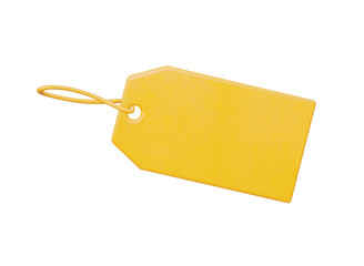 An empty plastic label, so that you can put your price. Yellow, isolated on a white background. 3d rendering