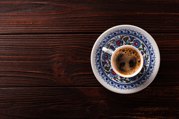 Turkish classic cup with hot coffee