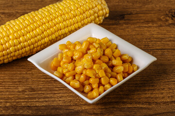Sweet yellow corn in the bowl